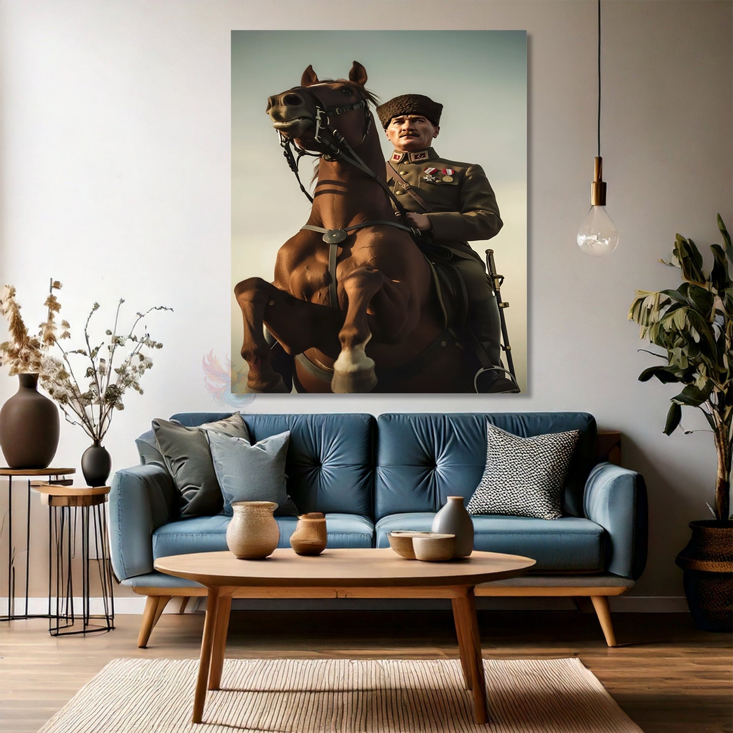 Kanvas Dikey Duvar Tablosu Kanvas Atatürk At Üstünde Ev Ofis Salon Modern Duvar Tablosu