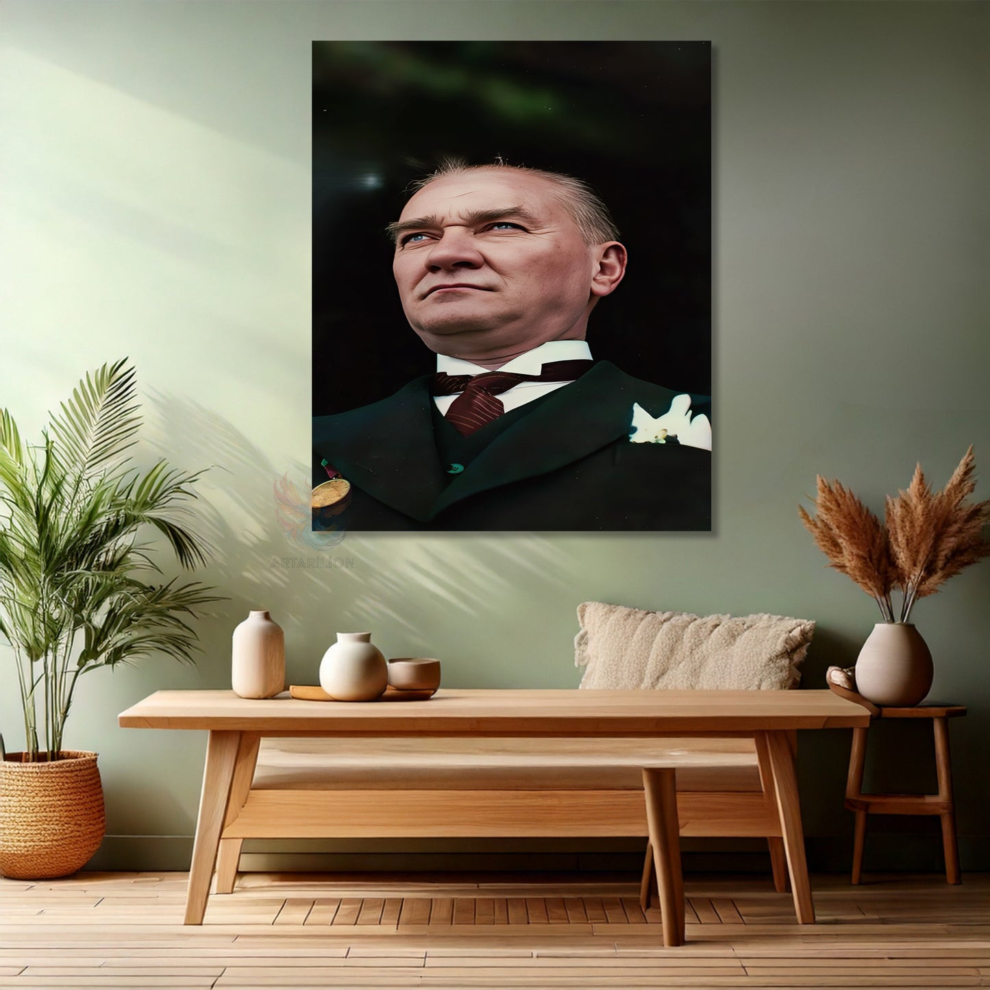 Kanvas Dikey Duvar Tablosu Kanvas Atatürk Portre Renkli Ev Ofis Salon Modern Duvar Tablosu