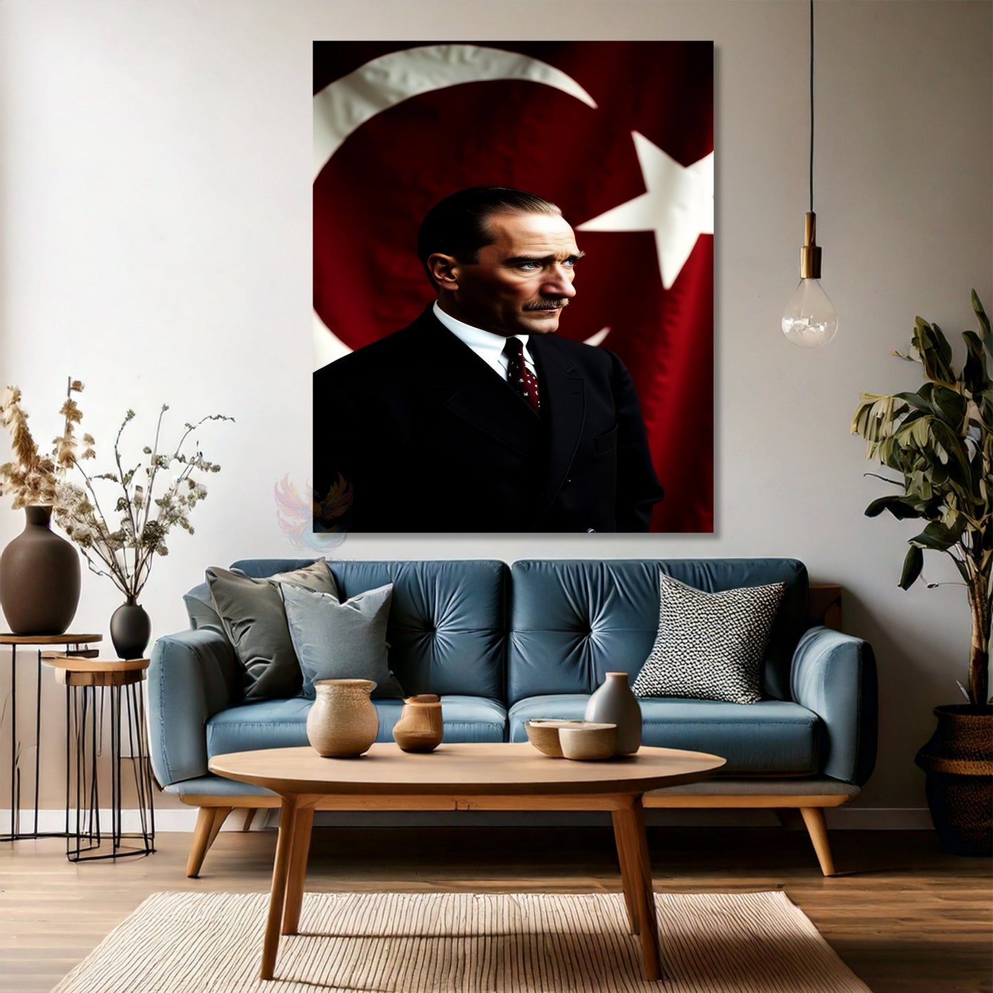 Kanvas Dikey Duvar Tablosu Kanvas Atatürk ve Bayrak Ev Ofis Salon Modern Duvar Tablosu