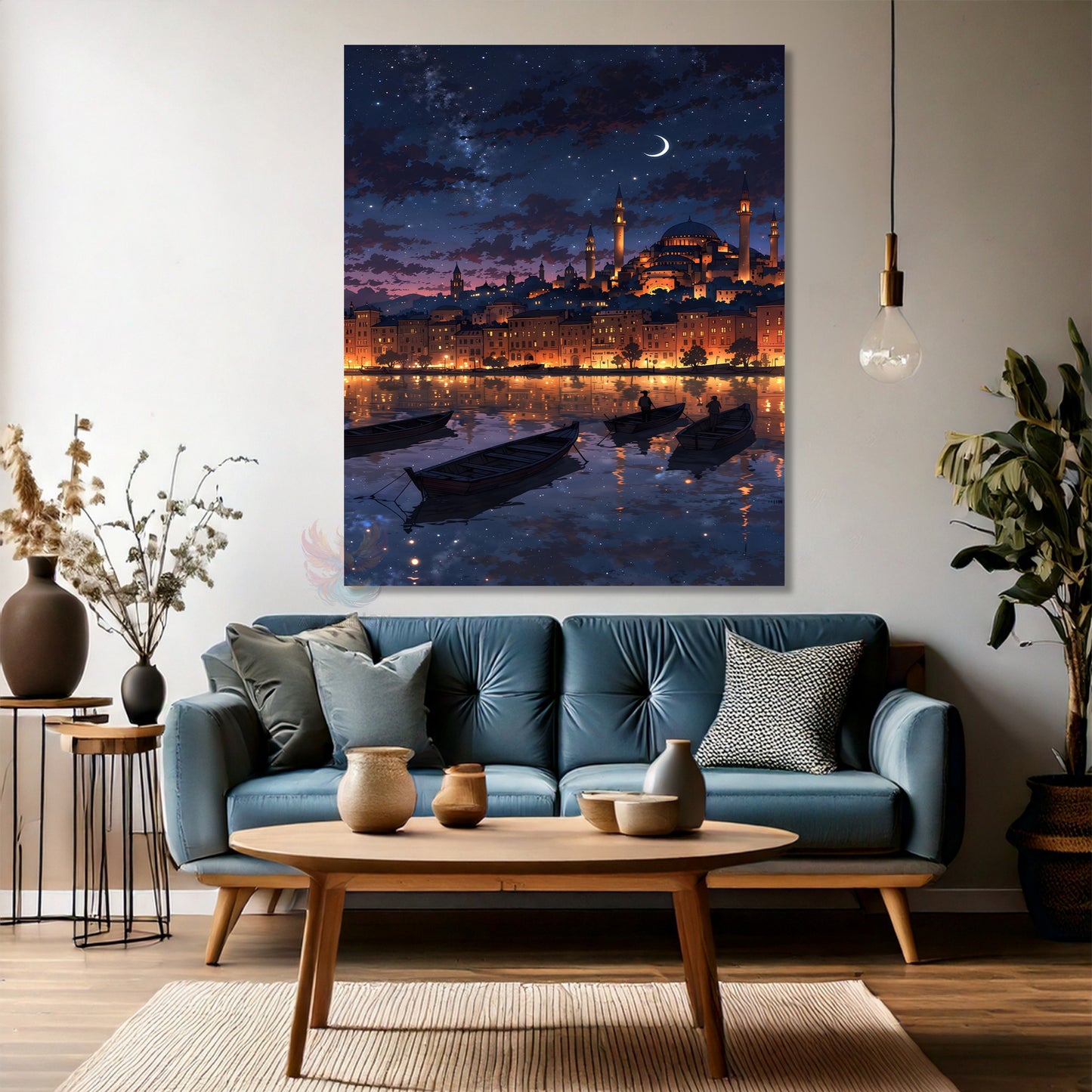 Kanvas Dikey Duvar Tablosu Kanvas Ayasofya Gece Ay Ev Ofis Salon Modern Duvar Tablosu