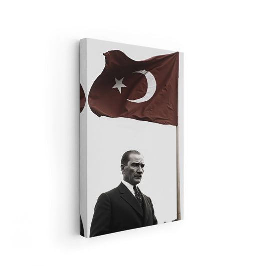 Kanvas Dikey Duvar Tablosu Kanvas Bayrak ve Atatürk Ev Ofis Salon Modern Duvar Tablosu