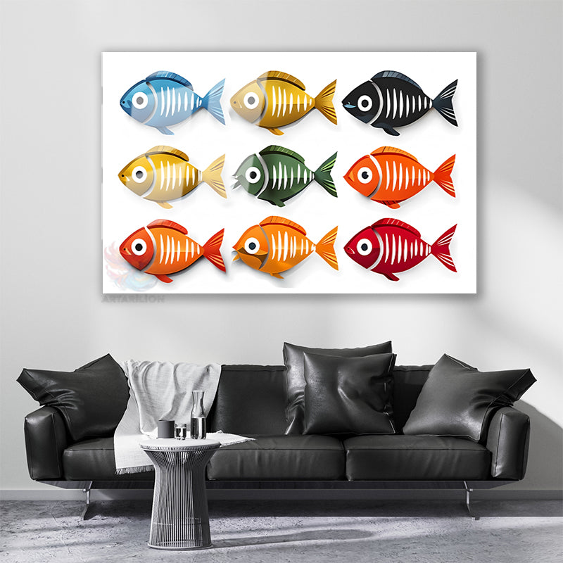 Glass Horizontal Wall Art, Colorful Glass Fish, Modern Wall Art for Home, Office, Living Room.