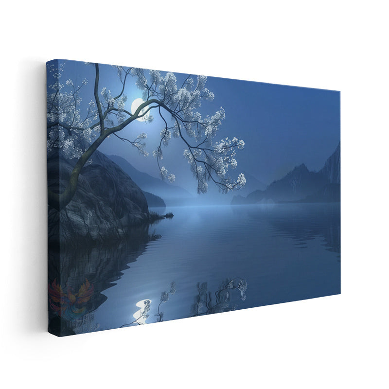 Canvas Vertical Wall Painting, Canvas Night Nature Landscape, Home Office Living Room Modern Wall Art