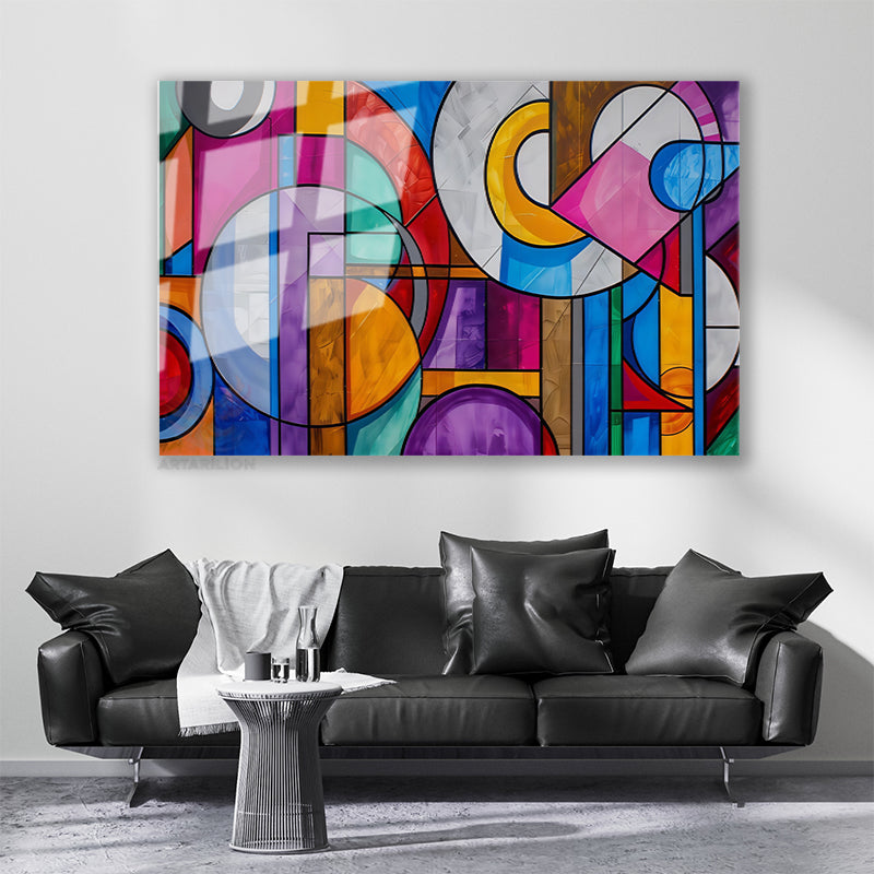 Glass Horizontal Wall Art, Glass Geometric Shapes, 4 Modern Wall Art for Home, Office, Living Room.
