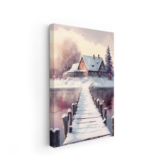 Canvas Vertical Wall Painting, Canvas Snow and Lake Landscape, Home Office Living Room Modern Wall Art