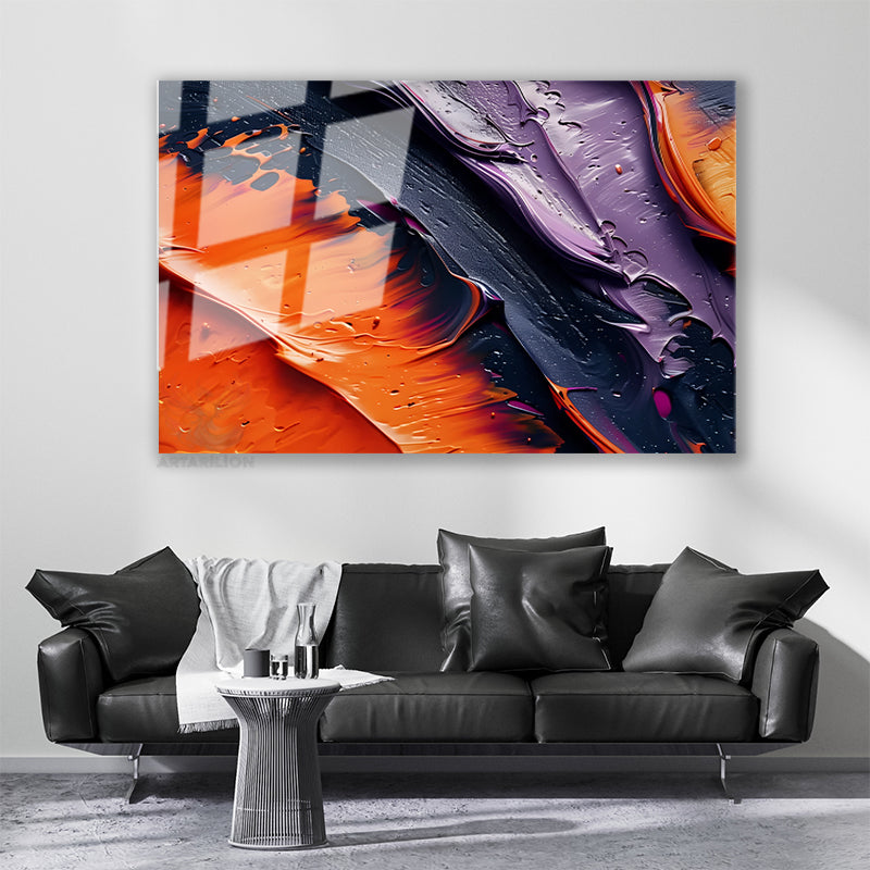Glass Horizontal Wall Art, Dark Glass Brushstrokes, Modern Wall Art for Home, Office, Living Room.