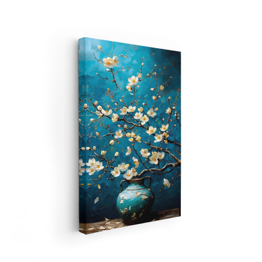 Kanvas Dikey Duvar Tablosu Kanvas Mavi Vazodaki Çiçekler Ev Ofis Salon Modern Duvar Tablosu