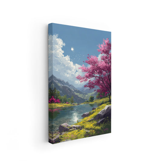 Canvas Vertical Wall Painting, Canvas River Landscape, Home Office Living Room Modern Wall Art