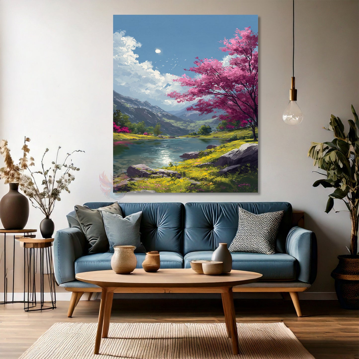 Kanvas Dikey Duvar Tablosu Kanvas Nehir Manzara Ev Ofis Salon Modern Duvar Tablosu