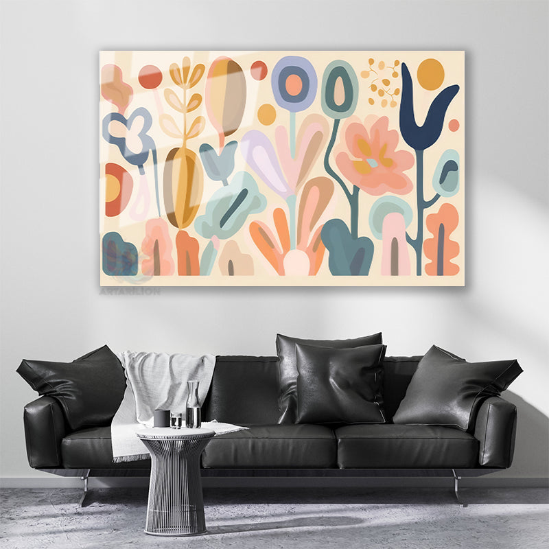 Glass Horizontal Wall Art, Glass Pastel Color Shapes 2, Home Office Living Room Modern Wall Art