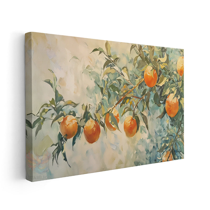 Canvas Vertical Wall Art, Canvas Orange Tree Branches, Home Office Living Room Modern Wall Art