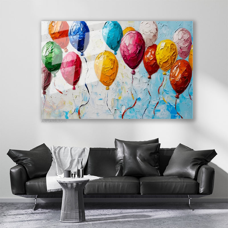 Glass Horizontal Wall Art, Glass Colored Balloons, Modern Wall Art for Home, Office, Living Room.