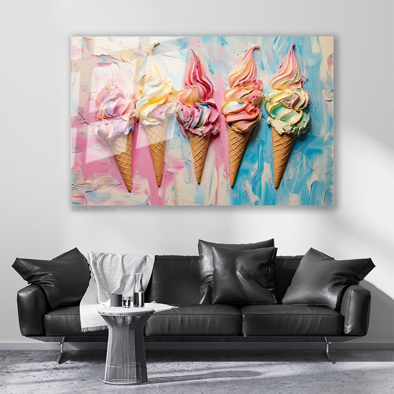 Glass Horizontal Wall Art, Glass Colored Ice Creams, Home Office Living Room Modern Wall Art