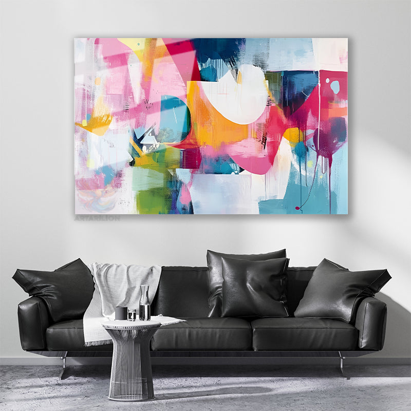 Glass Horizontal Wall Art, Glass Colored Brushstrokes 3, Home Office Living Room Modern Wall Art