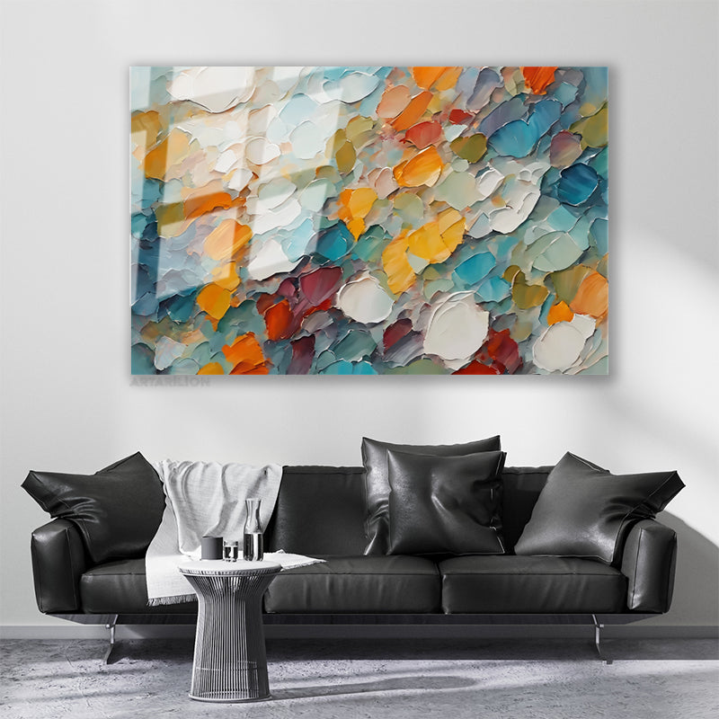 Glass Horizontal Wall Art, Glass Colored Brushstrokes, 4 Modern Wall Art for Home, Office, Living Room.