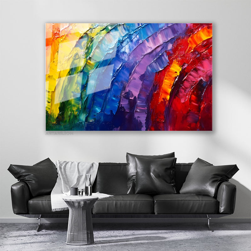 Glass Horizontal Wall Art, Glass Colored Brushstrokes, 6 Modern Wall Art for Home, Office, Living Room.