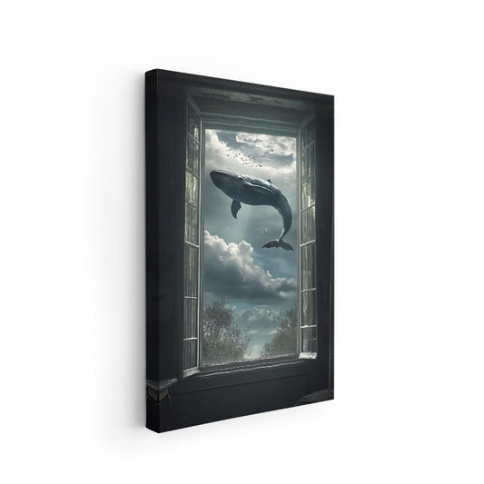Canvas Vertical Wall Art, Canvas Flying Whale, Home, Office, Living Room, Modern Wall Painting