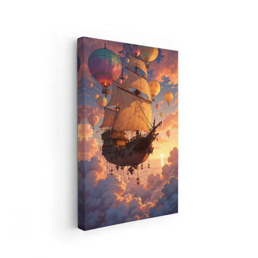 Canvas Vertical Wall Art, Canvas Flying Ship Balloons, Home Office Living Room Modern Wall Art