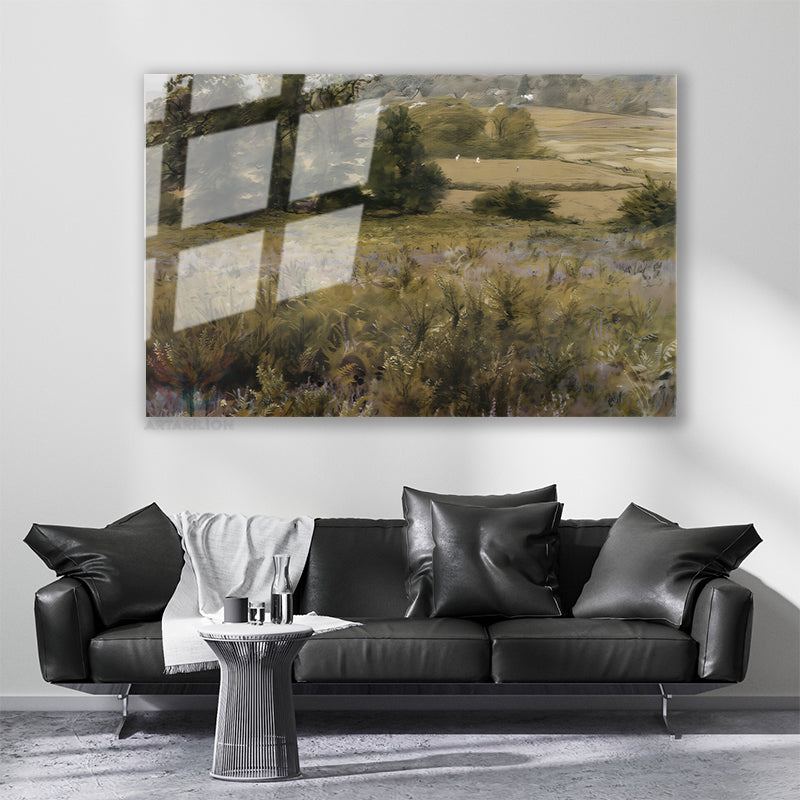 Glass Horizontal Wall Art, Vintage Nature Landscape, Home, Office, Living Room Modern Wall Art