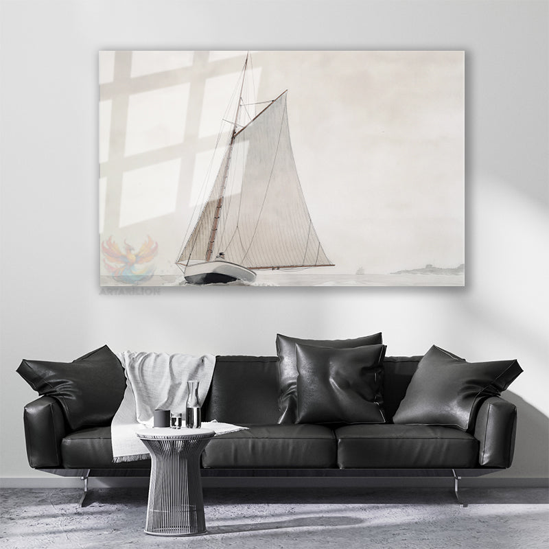 Cam Yatay Duvar Tablosu Cam Vintage Yelkenli Ev Ofis Salon Modern Duvar Tablosu