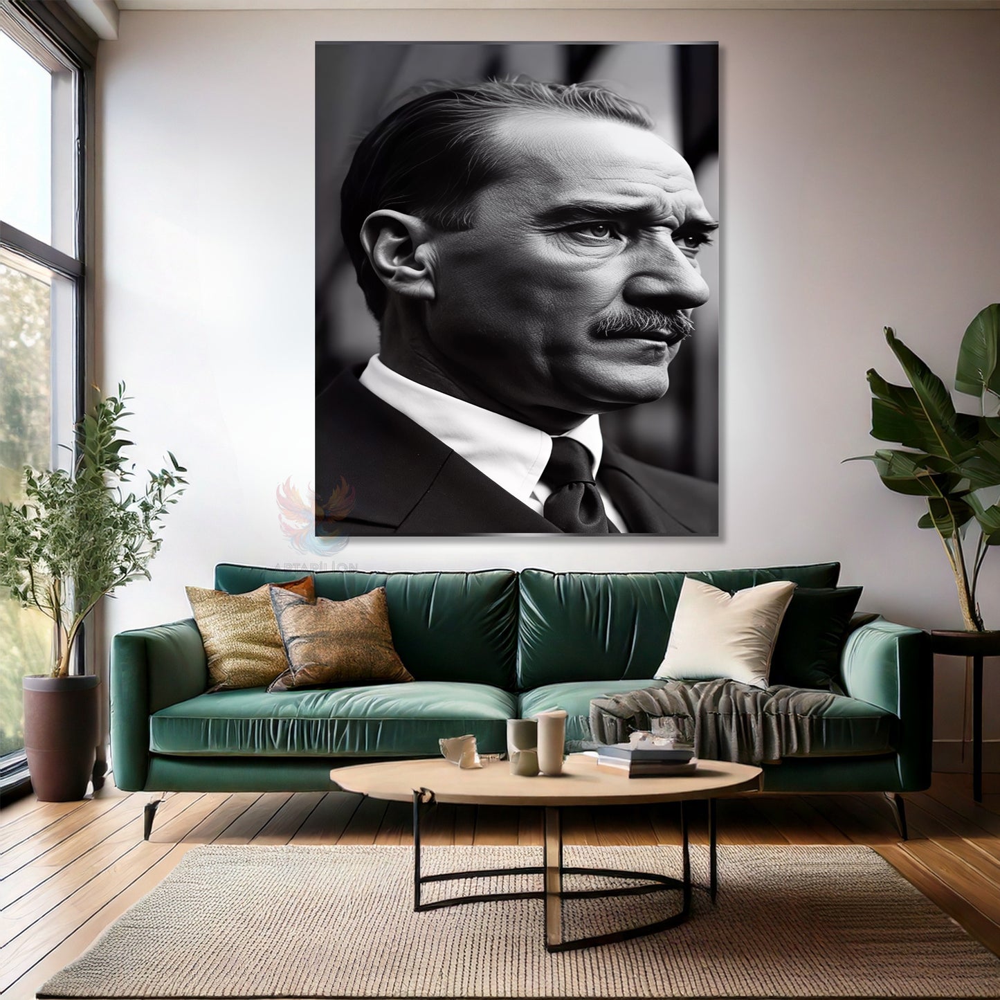 Kanvas Dikey Duvar Tablosu Kanvas Yandan Portre Siyah Beyaz Atatürk Ev Ofis Salon Modern Duvar Tablosu