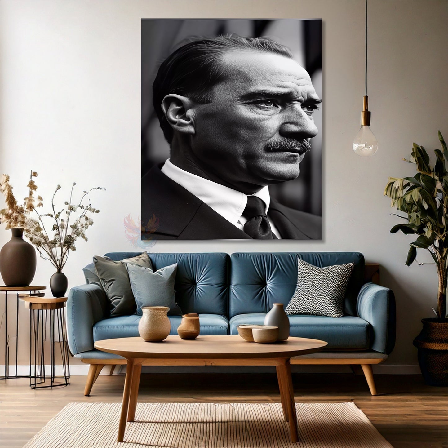 Kanvas Dikey Duvar Tablosu Kanvas Yandan Portre Siyah Beyaz Atatürk Ev Ofis Salon Modern Duvar Tablosu
