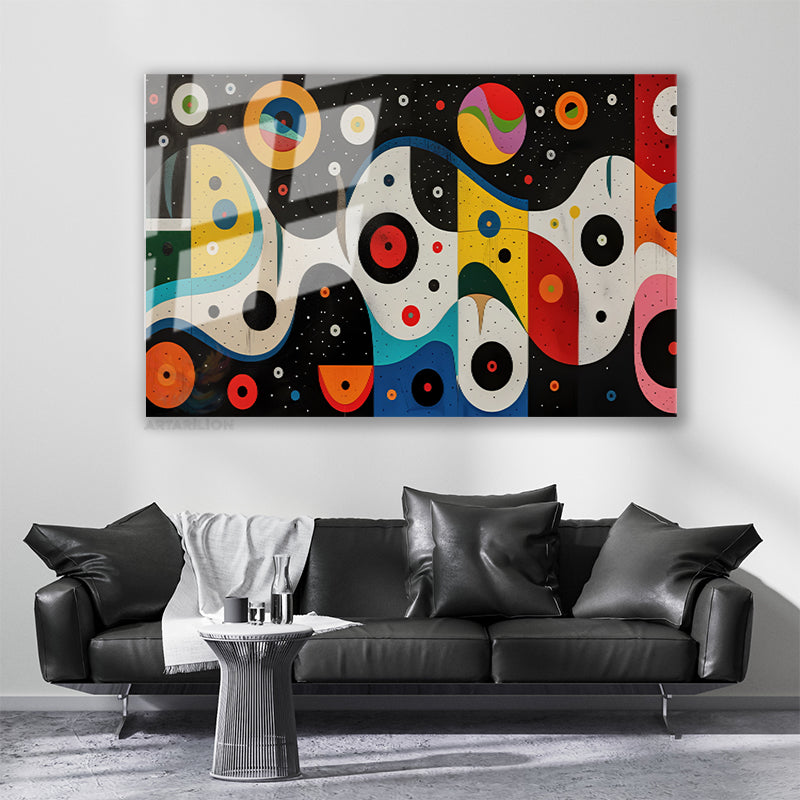Glass Horizontal Wall Art, Glass Round Colorful Shapes, Modern Wall Art for Home, Office, Living Room.