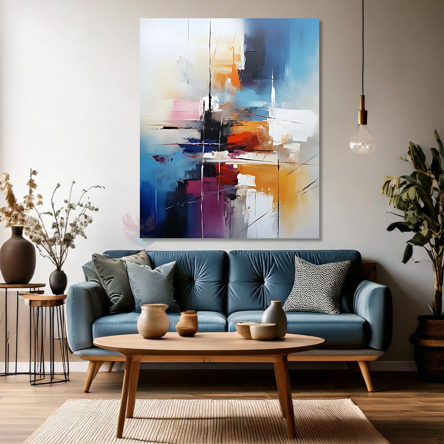 Yağlı Boya Görünümlü Soyut Kanvas Tablo Renkli Fırça Darbeleri Modern Salon Kanvas Duvar Tablosu