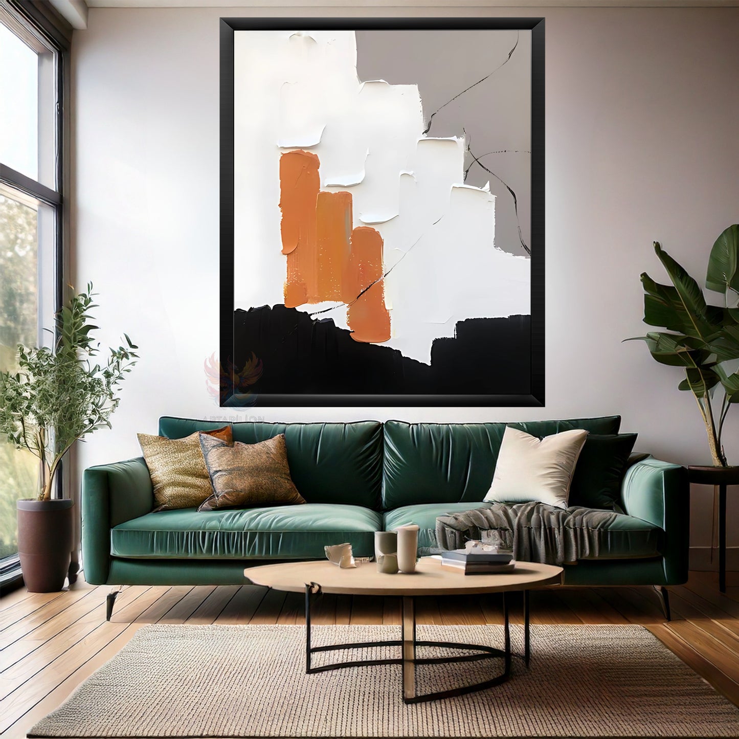 Yağlı Boya Görünümlü Soyut Ahşap Çerçeveli MDF Tablo Fırça Darbeleri Modern Salon Duvar Tablosu