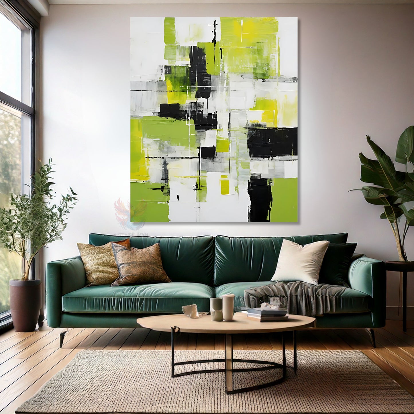 Oil Painting Look Abstract Canvas Painting Green Black Brush Strokes Living Room Wall Painting