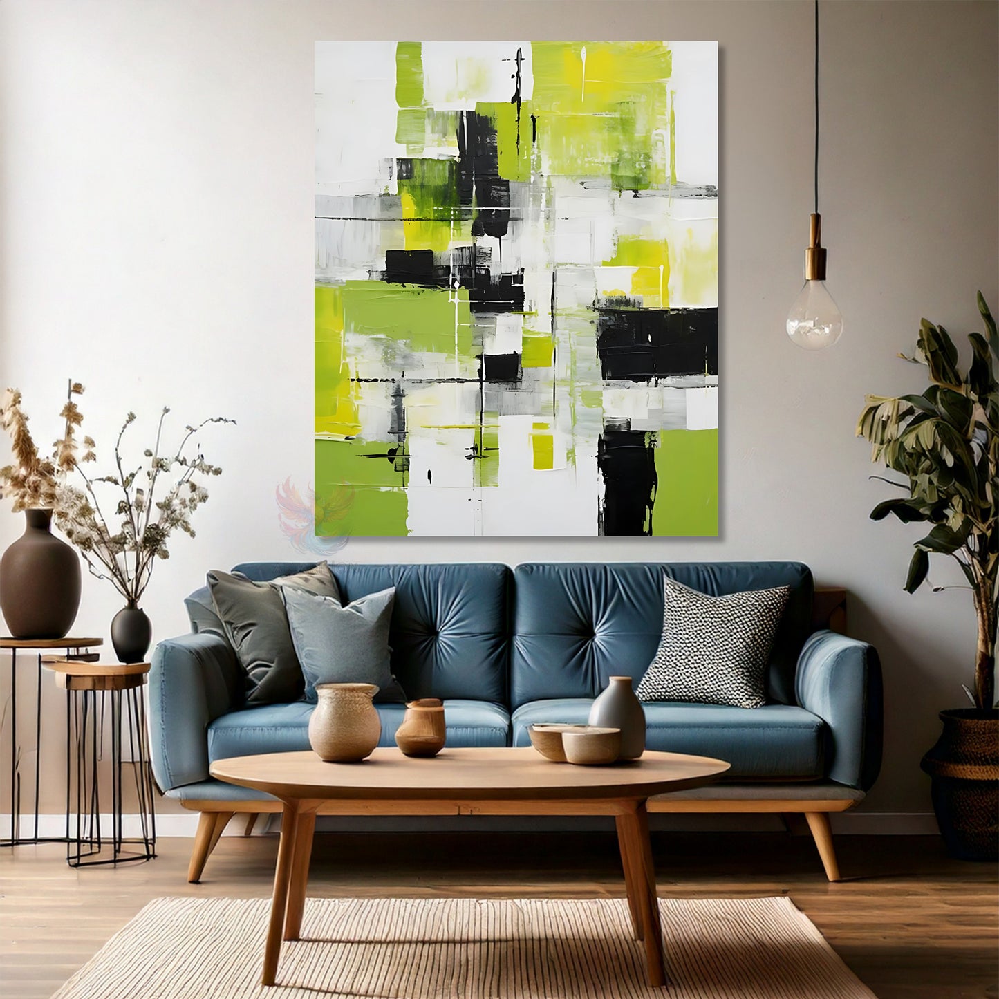 Oil Painting Look Abstract Canvas Painting Green Black Brush Strokes Living Room Wall Painting