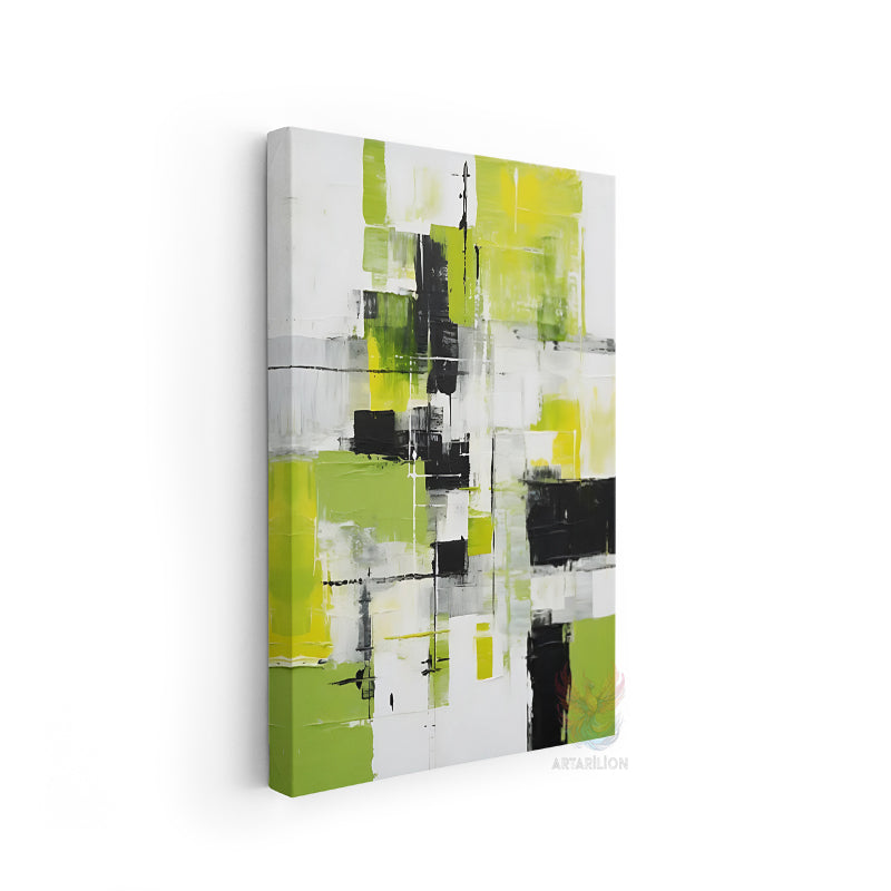 Oil Painting Look Abstract Canvas Painting Green Black Brush Strokes Living Room Wall Painting