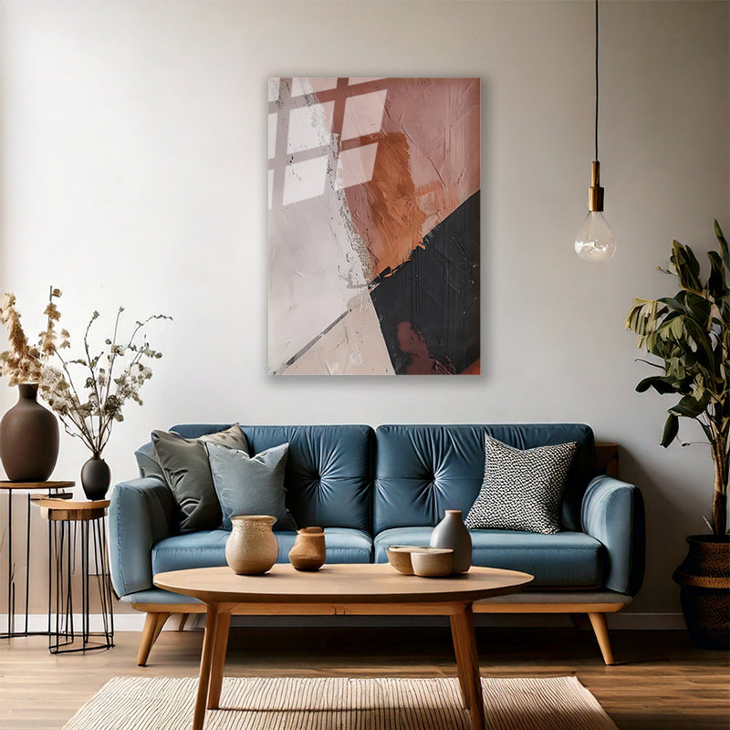 Soyut Temalı Yağlı Boya Görünümlü Fırça Darbeleri Cam Modern Salon Tablosu Cam Duvar Tablosu