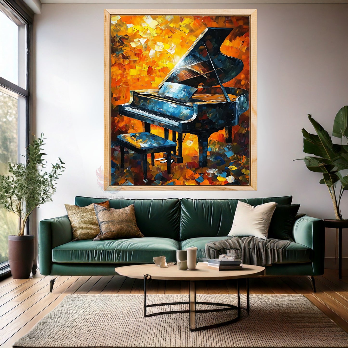 Ahşap Çerçeveli MDF Duvar Tablosu Piyano ve Işıltı Tablo Ev Hediyesi Modern Tasarım Salon Tablosu