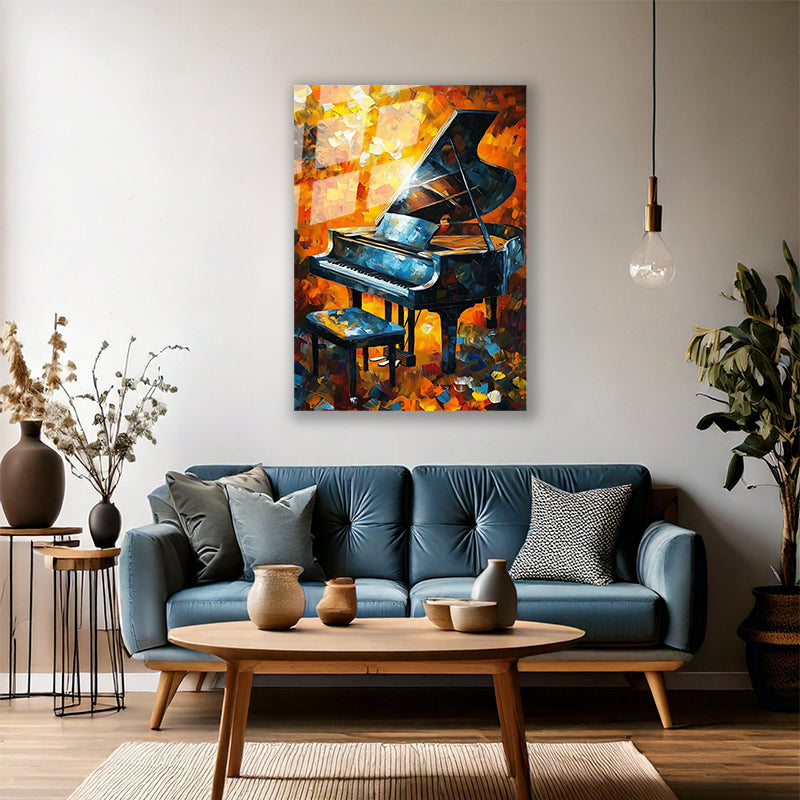 Cam Duvar Tablosu Piyano ve Işıltı Cam Baskı Tablo Ev Hediyesi Modern Tasarım Salon Tablosu