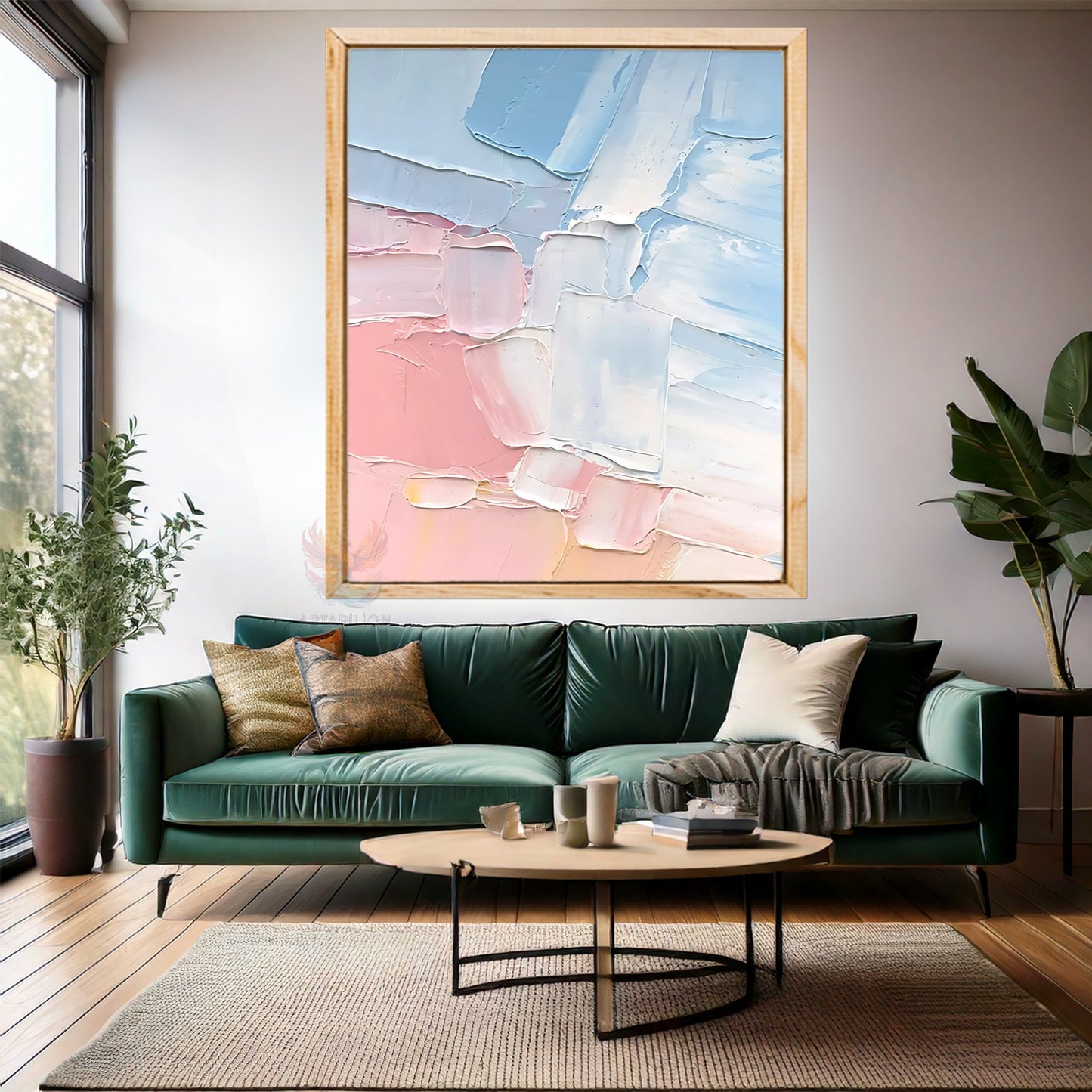 Ahşap Çerçeveli MDF Duvar Tablosu Pembe ve Mavi Sade Tasarım Tablo Modern Tasarım Salon Tablosu