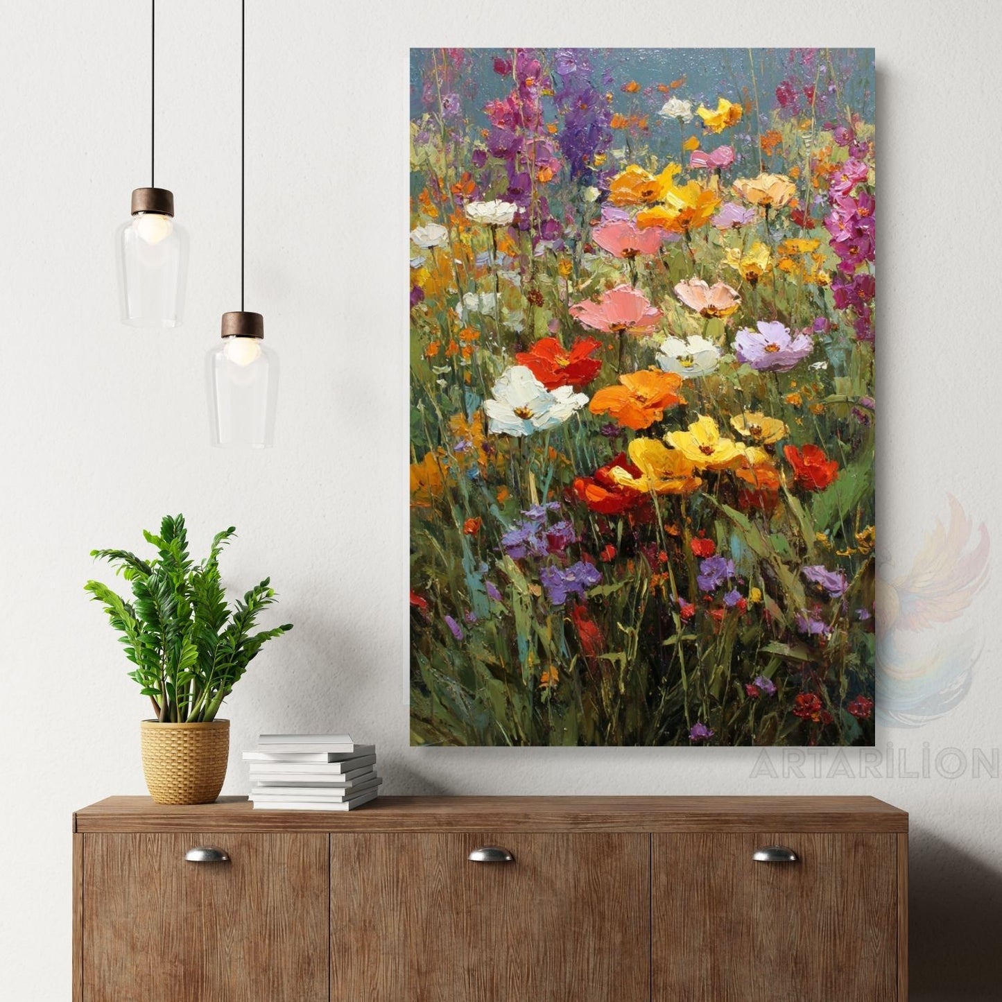 Rengarenk Çiçek Tarlası Kanvas Tablo Duvar Tablosu Modern Ev Dekoru Kanvas Salon Tablosu