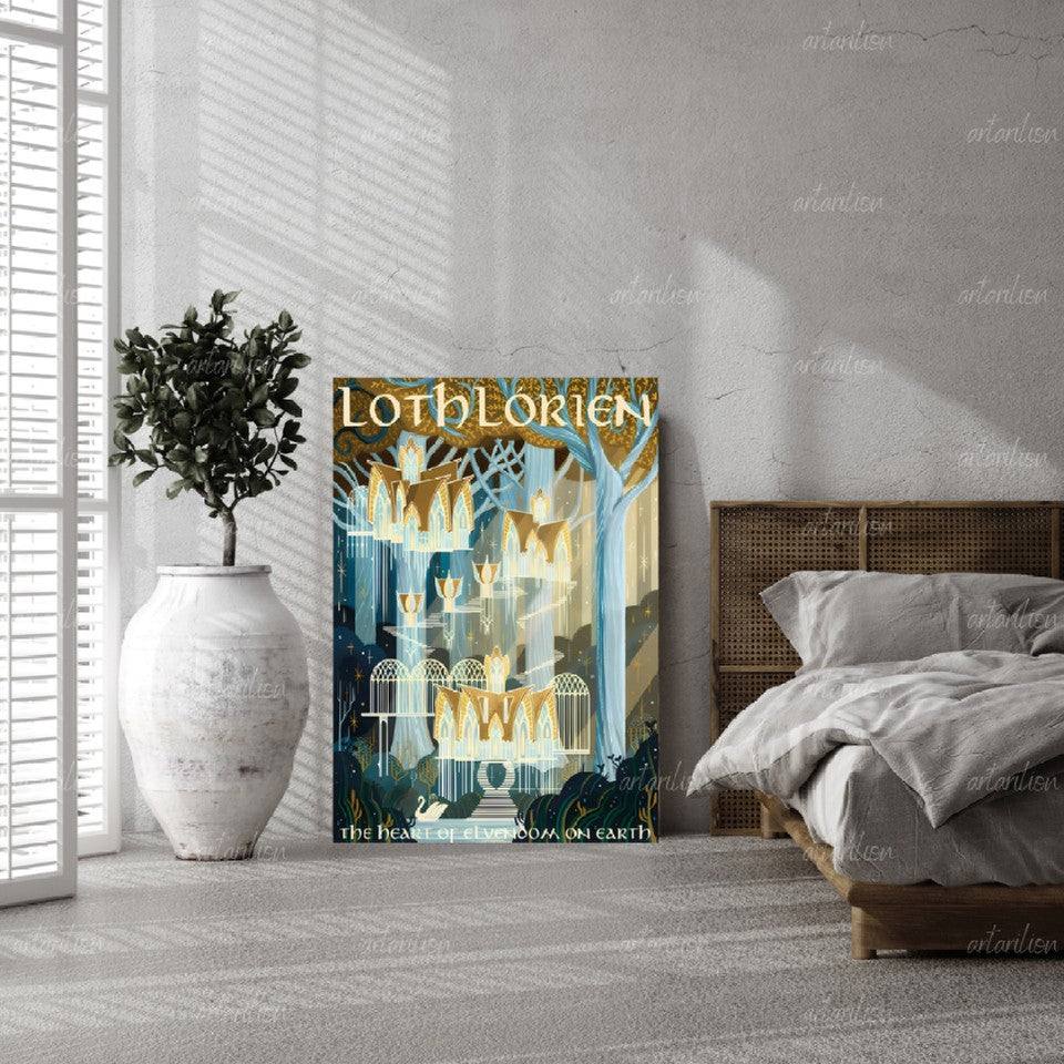 Yüzüklerin Efendisi Kanvas Tablo Loth-Lorien Duvar Dekorasyonu LOTR Oyun Odası Salon Tablosu