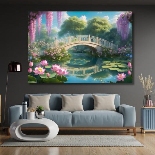 Bridge by the Lake Landscape Canvas Painting Digital Print Painting Living Room Painting Home Decor