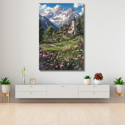 Canvas Painting HD Digital Print House in Snowy Mountains Living Room Painting Modern Painting