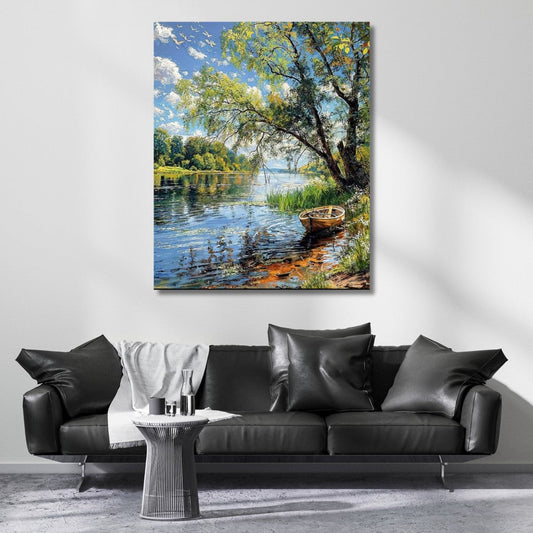 Lake and Boat Canvas Painting Landscape Canvas Print Painting Living Room Painting