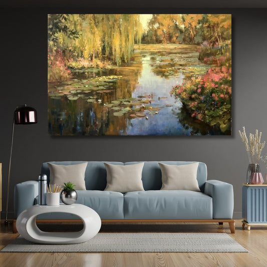 Canvas Print, Digital Print, Oil Painting Look, Lake Landscape, Living Room Painting