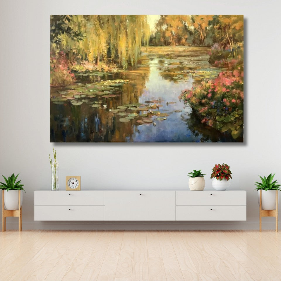 Canvas Print, Digital Print, Oil Painting Look, Lake Landscape, Living Room Painting