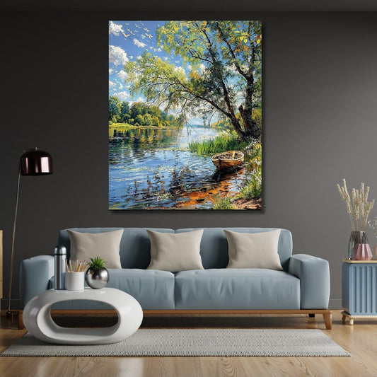 Lake and Boat Canvas Painting Landscape Canvas Print Painting Living Room Painting