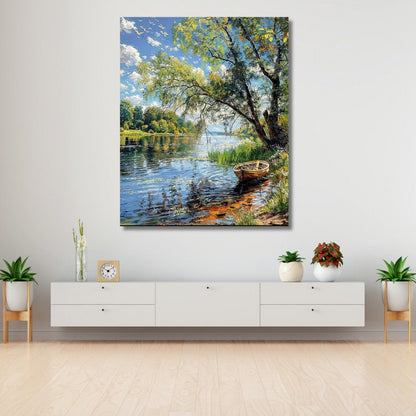 Lake and Boat Canvas Painting Landscape Canvas Print Painting Living Room Painting