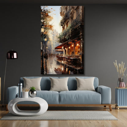 Kanvas Tablo HD Dijital Baskı Yağmurda Sokak Görünümü Kanvas Tablo