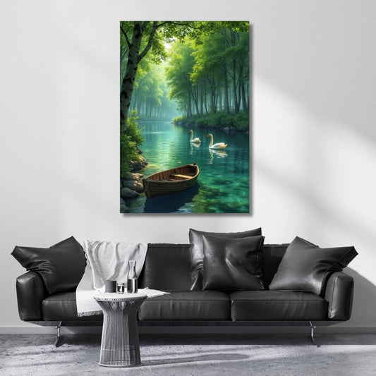 Swans on the River Canvas Painting Landscape Painting New Home Gift Home Decor