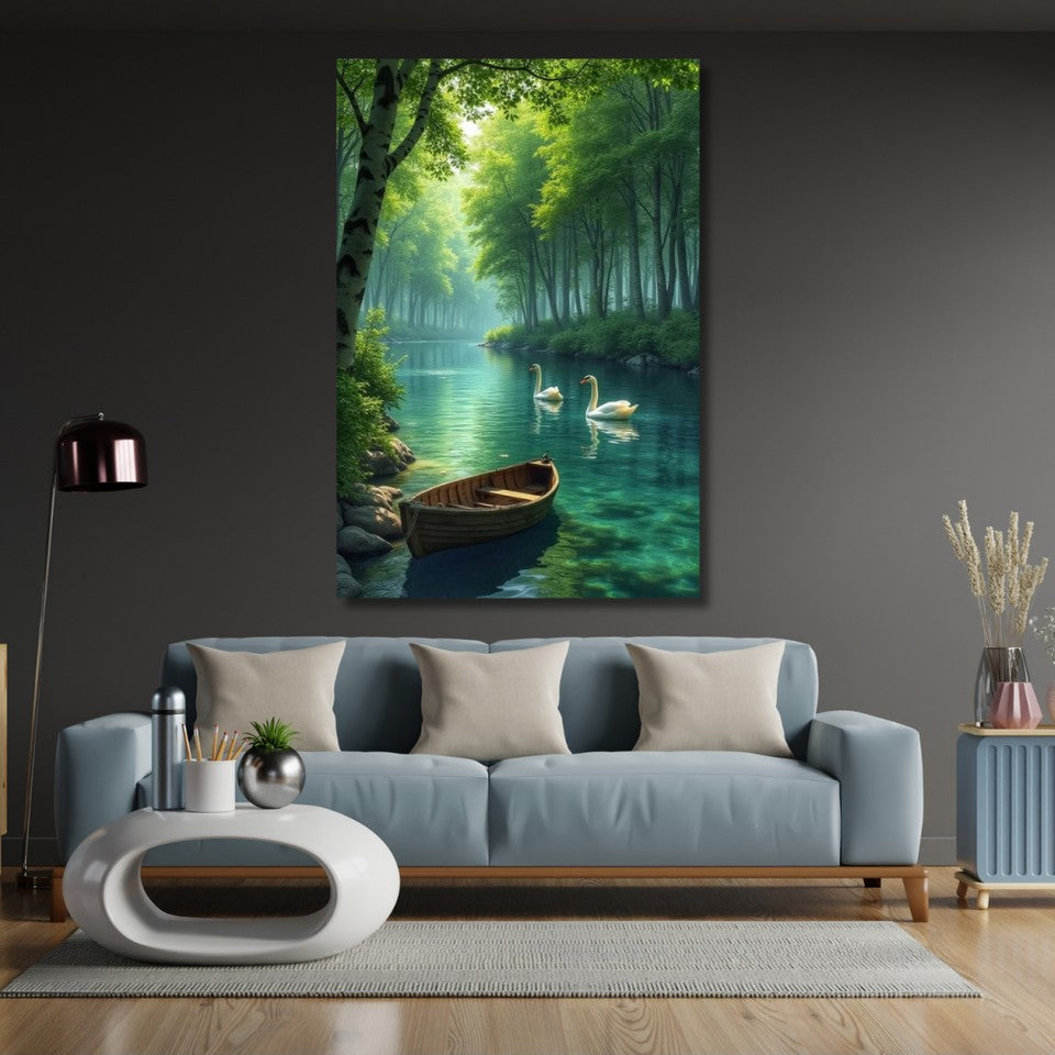 Swans on the River Canvas Painting Landscape Painting New Home Gift Home Decor
