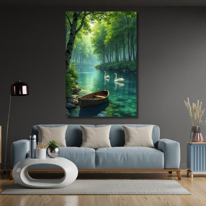 Swans on the River Canvas Painting Landscape Painting New Home Gift Home Decor