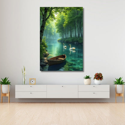 Swans on the River Canvas Painting Landscape Painting New Home Gift Home Decor